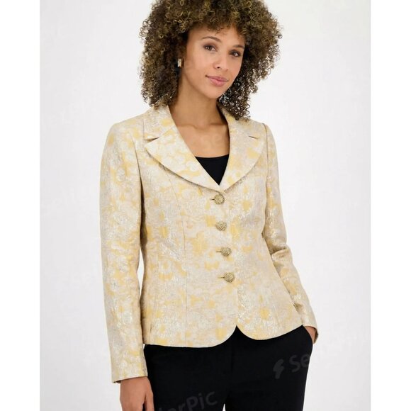 Kasper Jackets & Blazers - KASPER Women's Petite Rhinestone Buttons Metallic Floral Coat Jacket Size 8P